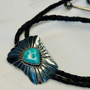 Sterling Silver Turquoise Navajo Native American Bolo Tie
